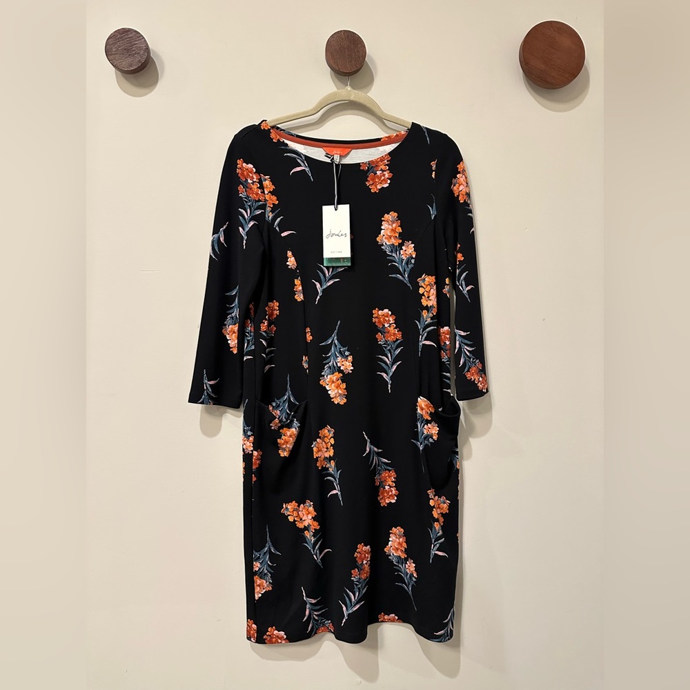Joules casual black dress floral print US4 UK8 EU36